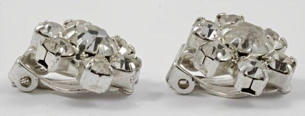 Silver Tone Diamante Round Clip On Earrings circa 1960s