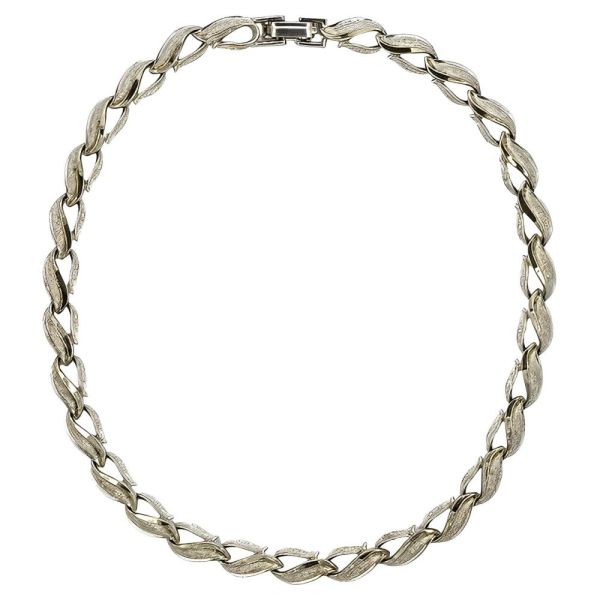 Silver Plated Abstract Leaf Design Link Necklace circa 1960s