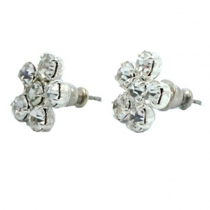 Silver Tone Swarovski Clear Crystal Flower Cluster Earrings