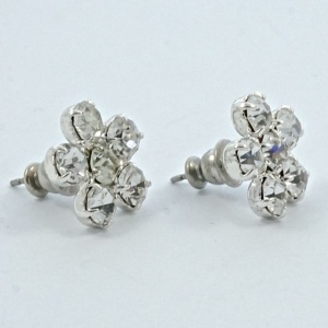 Silver Tone Swarovski Clear Crystal Flower Cluster Earrings