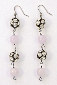 Silver and Rhinestone Ball Lavender Gemstone Earrings