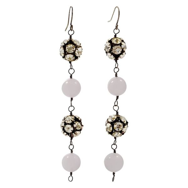 Silver and Rhinestone Ball Lavender Gemstone Earrings