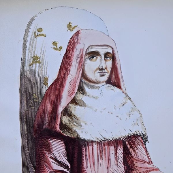 French Vintage Wood Marquetry Glazed Priest Print Picture