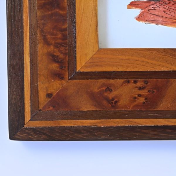 French Vintage Wood Marquetry Glazed Priest Print Picture