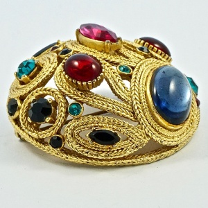 Sphinx Textured Dome Brooch with Multi Coloured Stones