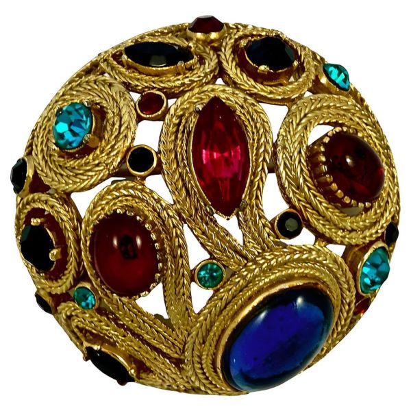 Sphinx Textured Dome Brooch with Multi Coloured Stones