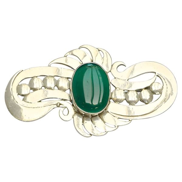 Broche Vintage En Argent Massif Et Ambre - Design Niels Erik From Denmark - Occasion