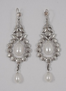 Sterling Silver and Cultured Pearl Diamante Drop Earrings