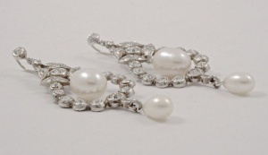 Sterling Silver and Cultured Pearl Diamante Drop Earrings
