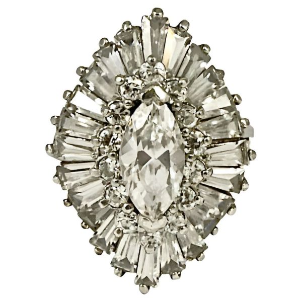 Sterling Silver and Rhinestone Cocktail Ring circa 1950s