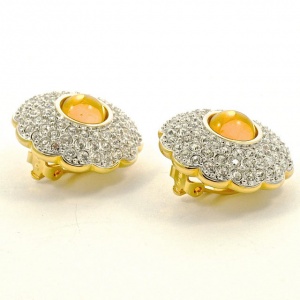 Swarovski Amber and Clear Crystal Swan Logo Clip On Earrings