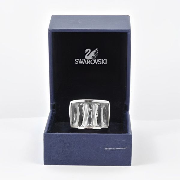 Swarovski Silver Tone and Clear Crystal Swan Logo Ring