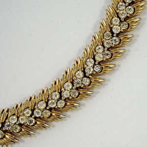 Trifari Gold Plated and Rhinestone Bracelet with Safety Chain