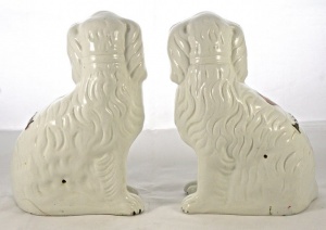 Victorian Pair of Staffordshire Pottery Copper Lustre Dog Figurines