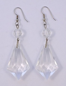 Vintage Large Clear Plastic Crystal Drop Earrings
