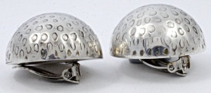 Vintage Mexican Taxco Sterling Silver Round Clip On Earrings