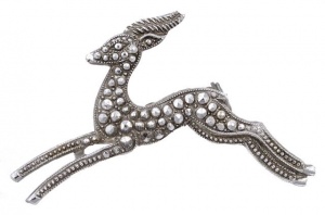 Western Germany Silver Tone and Faux Marcasite Gazelle Brooch