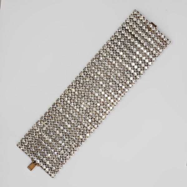 Wide Copper Tone and Rhinestone Statement Bracelet circa 1950s