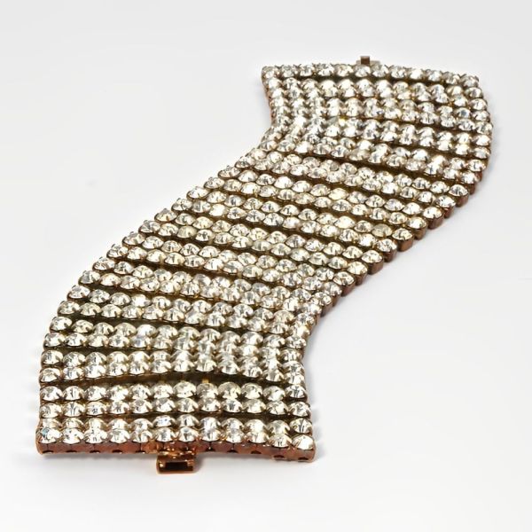Wide Copper Tone and Rhinestone Statement Bracelet circa 1950s