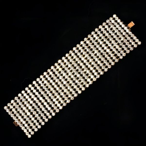 Wide Copper Tone and Rhinestone Statement Bracelet circa 1950s