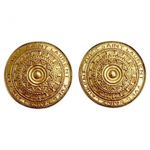 Yves Saint Laurent Gold Tone Round Clip On Earrings circa 1980s