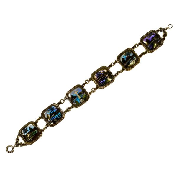 Alfano Hand Painted Butterfly Wing Bracelet circa 1950s