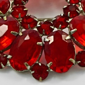 Antique Silver Plated Brooch with Faceted Red Glass Stones
