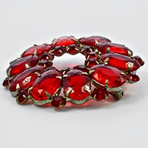 Antique Silver Plated Brooch with Faceted Red Glass Stones