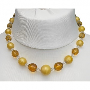Art Deco Amber Clear and Yellow Satin Glass Bead Necklace