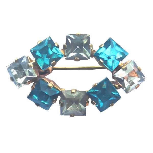 Art Deco Blue and Clear Glass Brooch