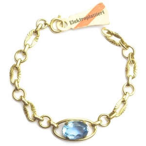 Art Deco German Gold Tone and Blue Glass Bracelet