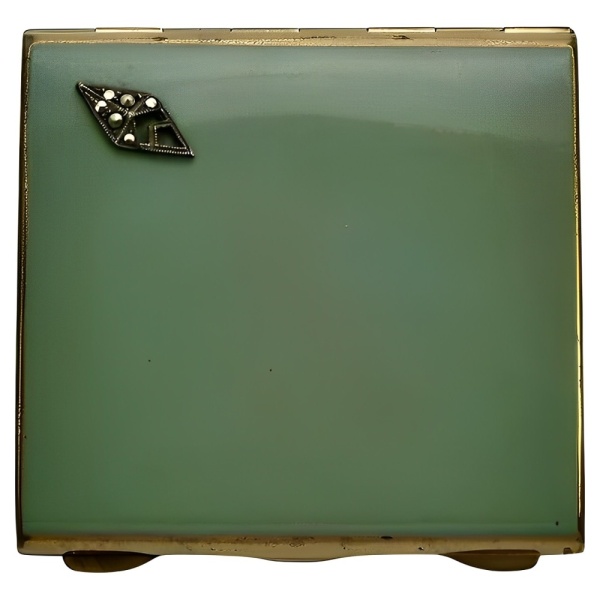 Art Deco Green Enamel Compact with Marcasite Decoration