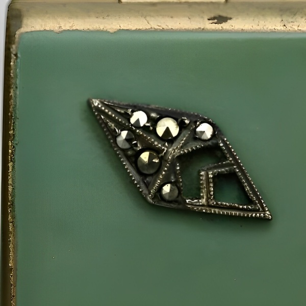 Art Deco Green Enamel Compact with Marcasite Decoration