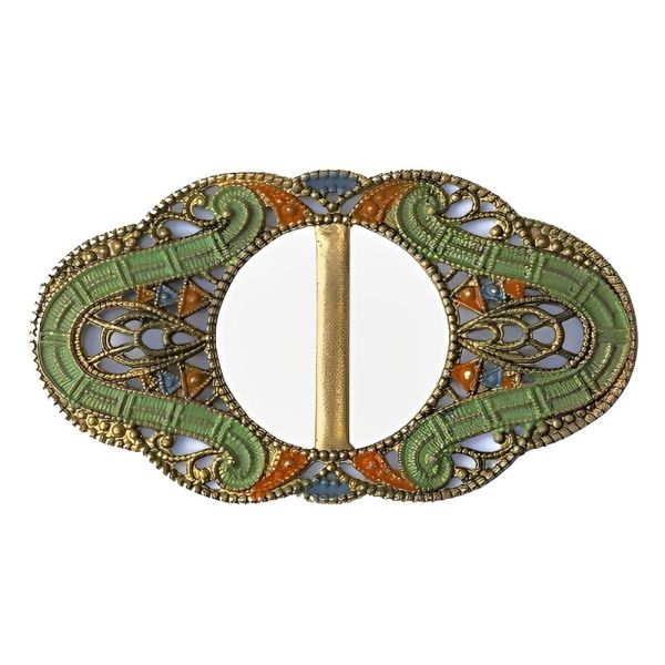 Art Deco Green Orange and Blue Filigree Buckle