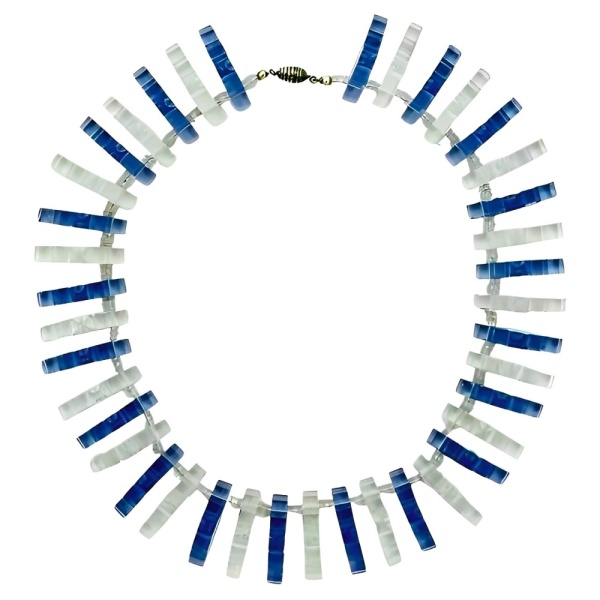 Art Deco Mid Blue and Clear Glass Fringe Necklace Collar