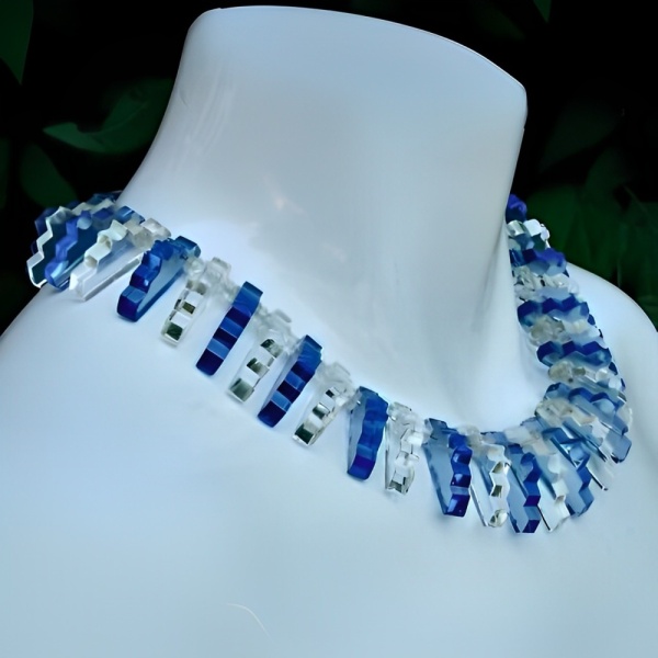 Art Deco Mid Blue and Clear Glass Fringe Necklace Collar