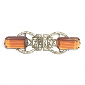 Art Deco Paste and Amber Glass Buckle