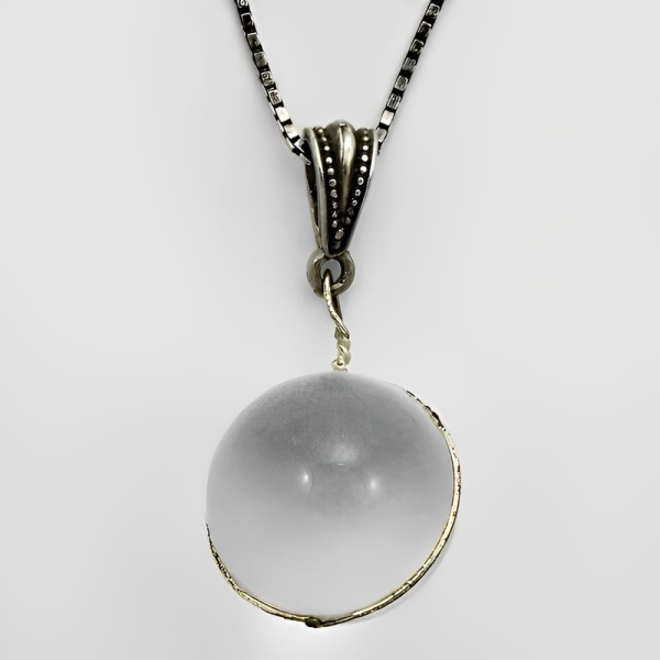 Art Deco Pools of Light Crystal Orb Silver Chain Necklace