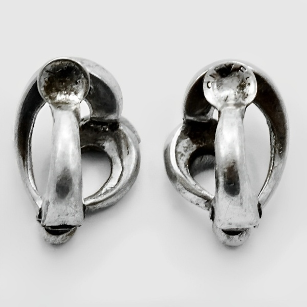Art Deco Silver and Marcasite Clip On Earrings circa 1930s