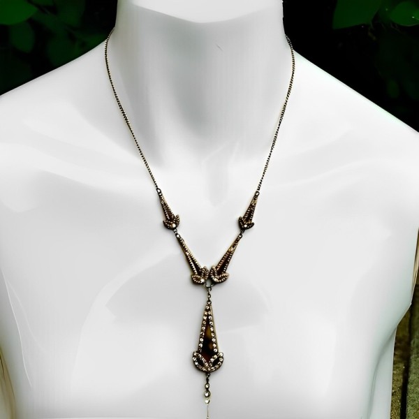 Art Deco Rhinestone and Faux Tortoiseshell Necklace