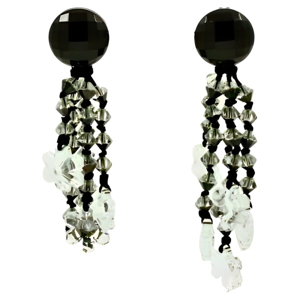 Black and Clear Glass Chandelier Statement Earrings 1960s