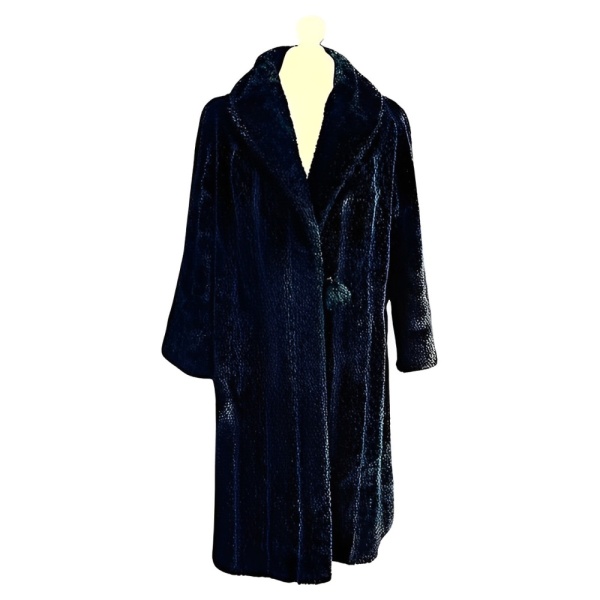 Black Grevelour Princesse Shawl Collar Faux Fur Coat circa 1960s