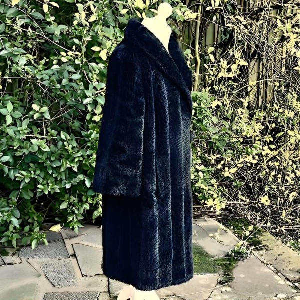 Black Grevelour Princesse Shawl Collar Faux Fur Coat circa 1960s