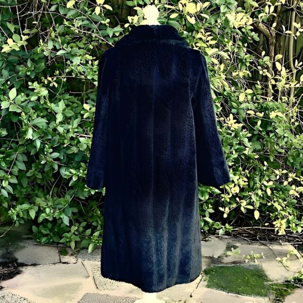 Black Grevelour Princesse Shawl Collar Faux Fur Coat circa 1960s
