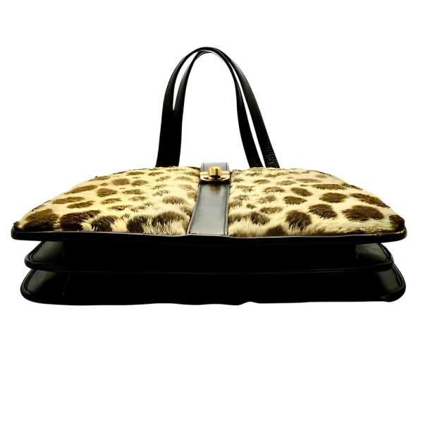 Black Leather and Spotted Fur Hand Bag circa 1950s