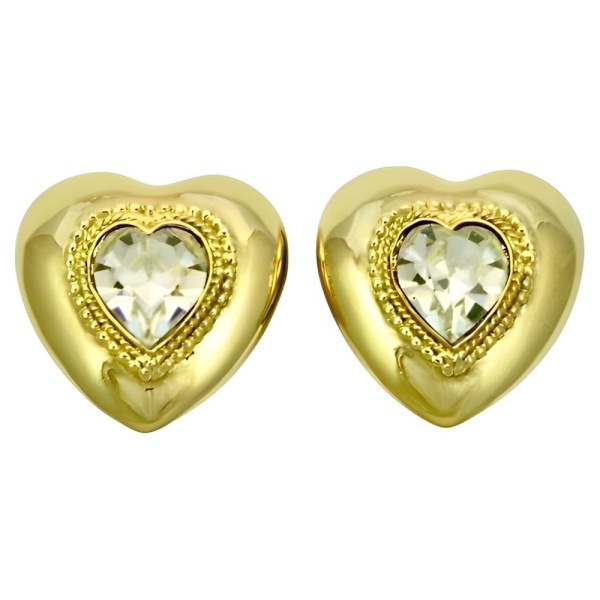 Butler & Wilson Gold Plated Crystal Heart Earrings circa 1980s