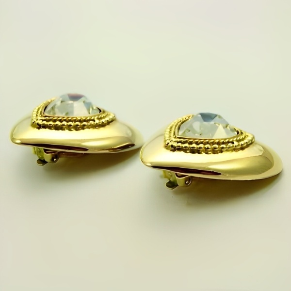 Butler & Wilson Gold Plated Crystal Heart Earrings circa 1980s