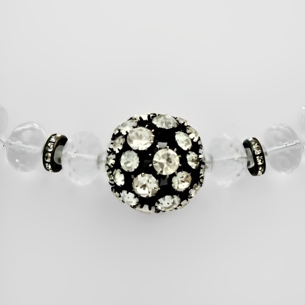 Glass Beaded Necklace with Black Enamel and Crystal Ball