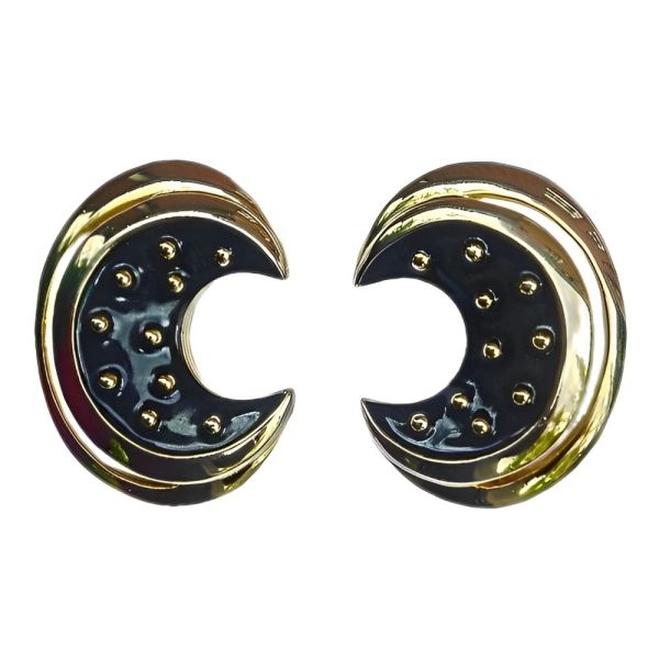Courrges Paris Gold Plated and Black Enamel Vintage Earrings