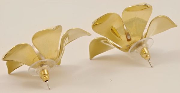 Cream Enamel and Pearl Flower Earrings circa 1980s